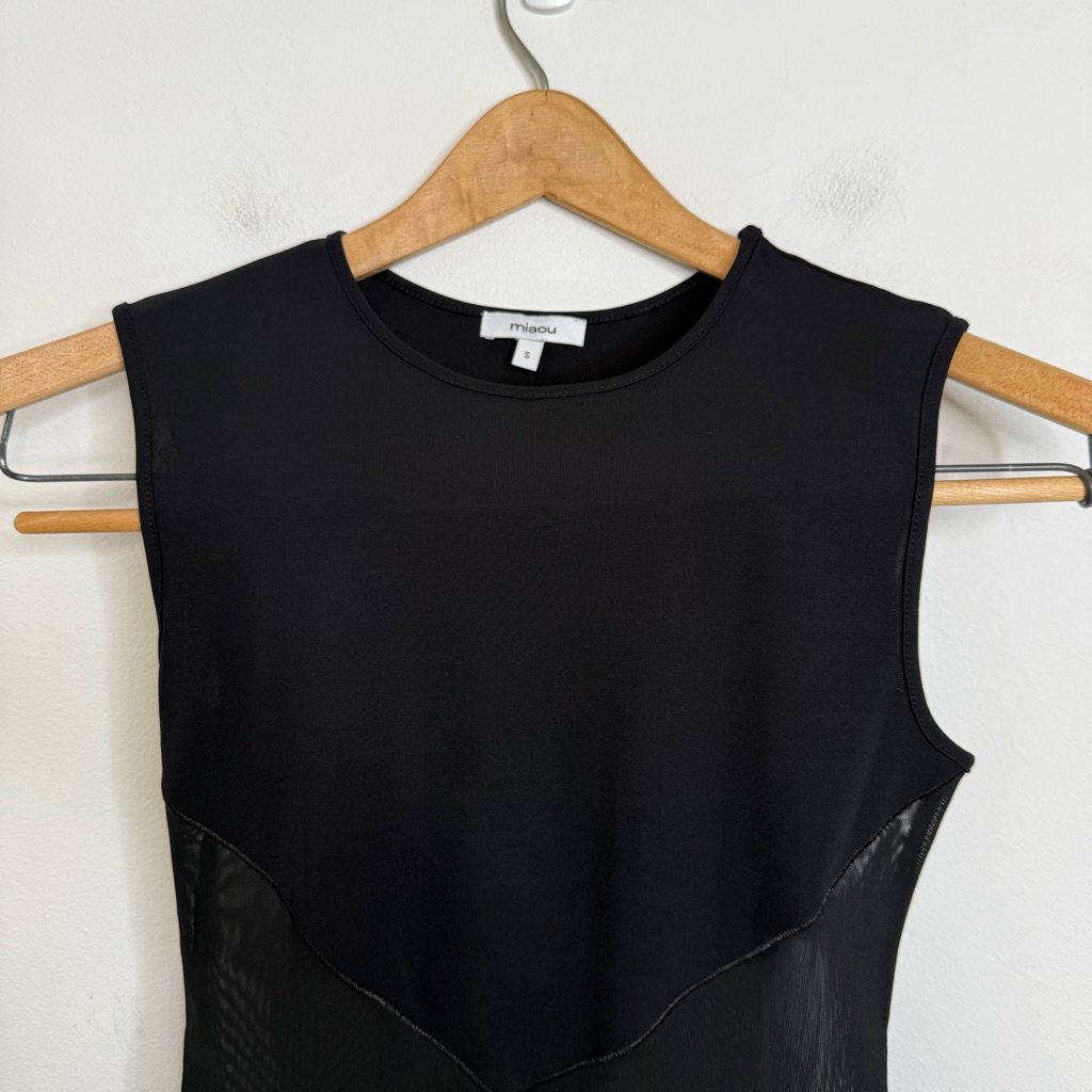 Miaou Sasha Sleeveless Fitted Top Black Mesh Y2k Fairly Grunge Sheer S Designer — image 5 of 8